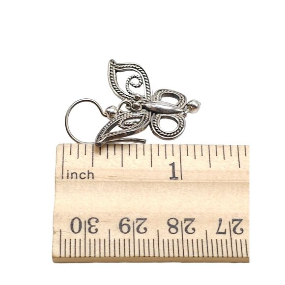 BJ 925 Sterling Silver Filigree Butterfly Moth Insect Dangle Drop Earring VTG - Picture 5 of 5